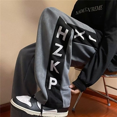 2022百搭拼色运动休闲阔腿裤秋冬季新款韩版字母卫裤男K5661-P35，男装休闲裤，星座512-2