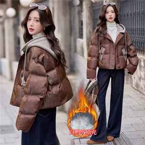 【bao款大货主推】2025冬装新款撞色拼接毛线连帽羽绒服90%白鸭绒图片