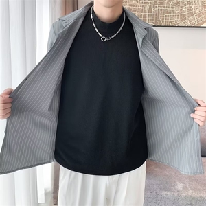 秋季高级感黑色条纹衬衫男士长袖商务休闲衬衣假两件衬衫Q803P43图片