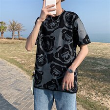 港风小熊印花短袖T恤男大码宽松百搭潮流短袖T恤T129P35控49