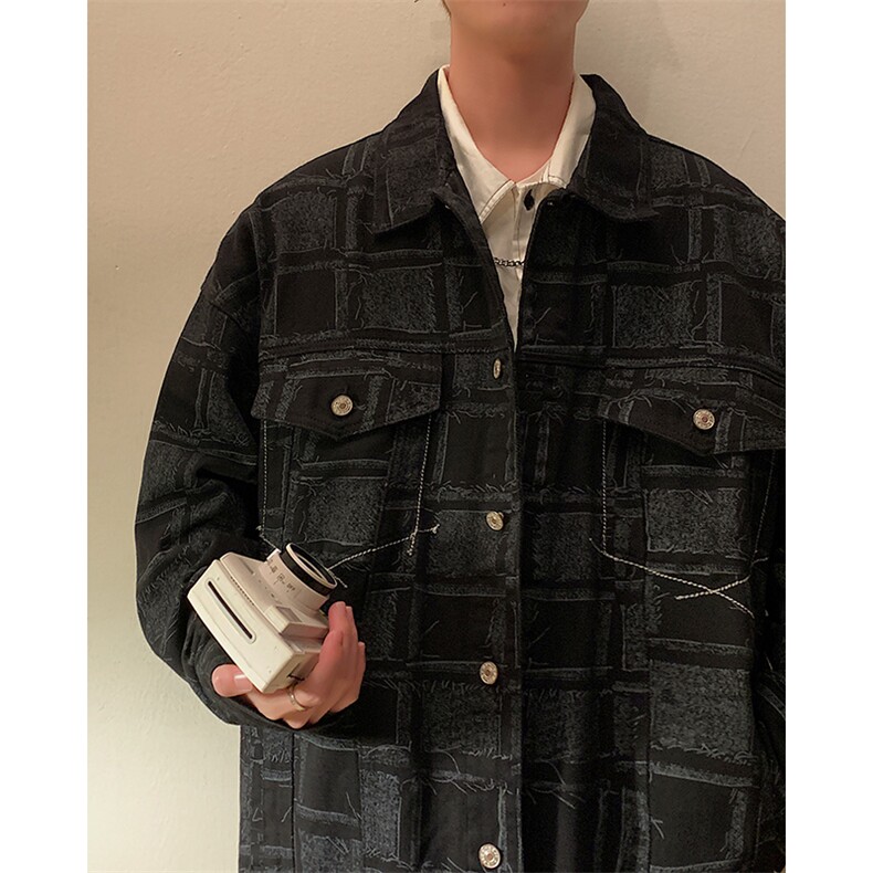 2023新款牛仔外套潮牌上衣男装衣服秋装春季棋盘格夹克JK960-P76,男装夹克,星座1103-3