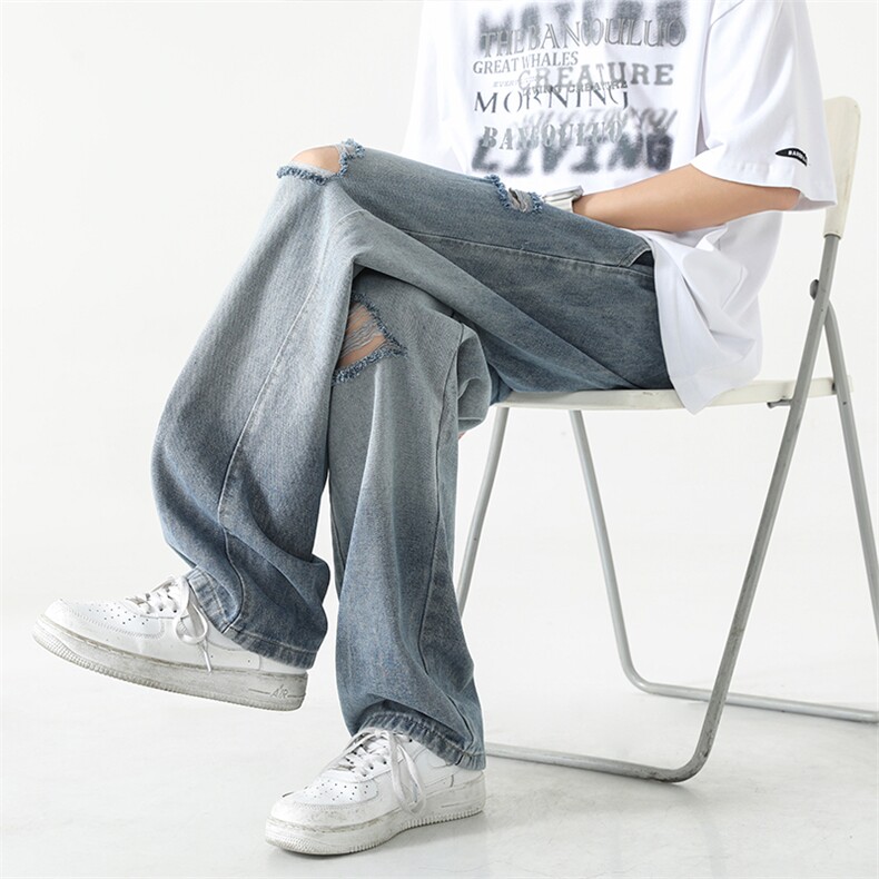 美式复古vibe裤子男高街水洗渐变破洞牛仔裤A166-K034-特P35控65,男装牛仔裤,电商A166