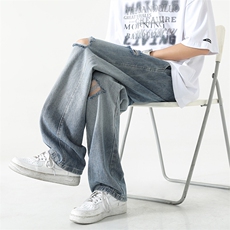 美式复古vibe裤子男高街水洗渐变破洞牛仔裤A166-K034-特P35控65，男装牛仔裤，电商A166