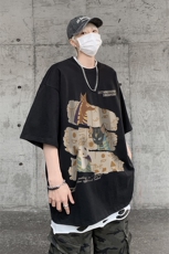 男装短袖t恤夏季落肩袖宽松动物印花五分袖体恤XZ514-2-2401-P28，男装T恤，星座514-2(原B239)