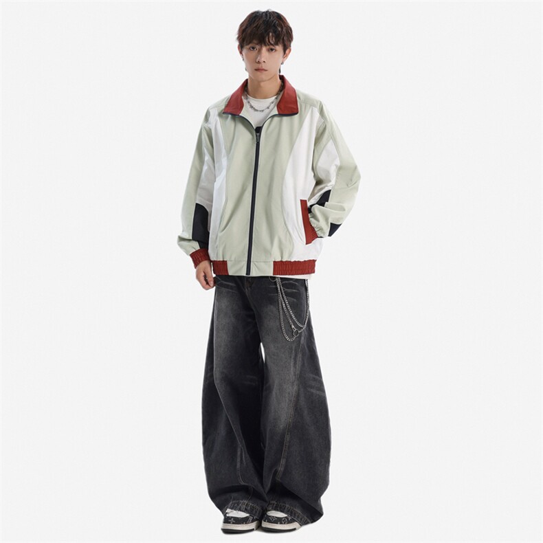 潮牌美式撞色拼接运动立领外套男宽松百搭夹克JK01571-P75,男装夹克,星座308B-2