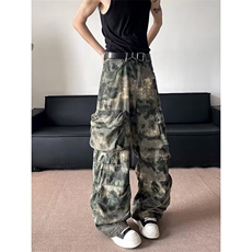 大口袋秋季美式复古迷彩工装裤男女宽松重工街头阔腿休闲裤子，男装休闲裤，星座506