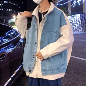 2023新款秋冬假两件港风ins潮流拼接毛呢夹克牛仔外套 W5210-P68图片
