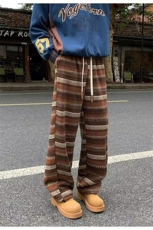 宽松垂感长裤男秋季新款2025美式条纹撞色直筒休闲裤子-A2334TP38，男装休闲裤，电商B241