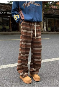 宽松垂感长裤男秋季新款2025美式条纹撞色直筒休闲裤子-A2334TP38图片