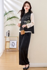 大量现货2025春季女装新款新中式绣祥云图案马甲外套，女装套装/套裙，缘衣格