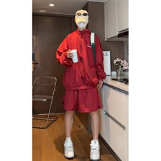 美式冰丝透气两件套激光打孔防晒五分短裤套装印花25XZ80065特78，男装休闲套装，电商A042