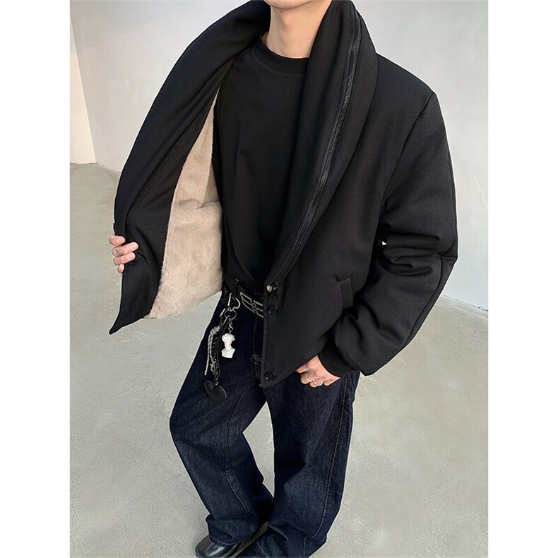 现货！25立体裁剪仿水掉毛青果领外套短款厚棉服MJ1065-P168,男装棉衣,电商B288