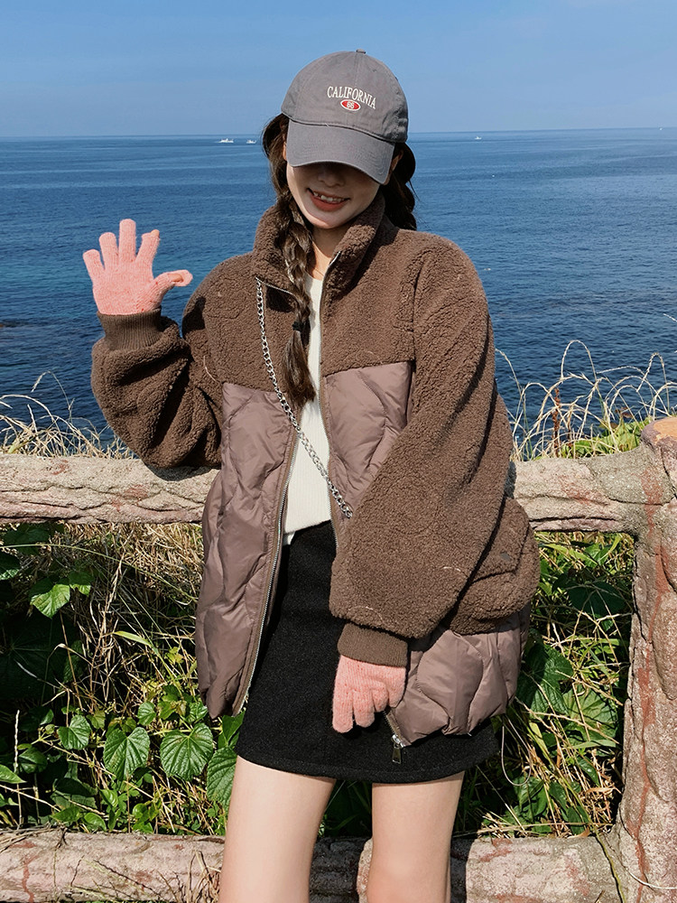 羽绒服女2025年冬季新款女装欧货羊羔毛拼接小个子加厚白鸭绒外套,女装羽绒服,慧尚依恋