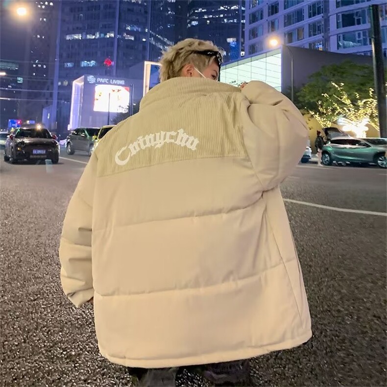 冬季复古高街灯芯绒拼接加厚棉服男潮牌宽松帅气休闲保暖百搭棉衣,男装棉衣,星座410-6（原星座1304-1）