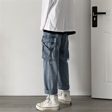 春秋装牛仔裤男直筒宽松韩版裤子潮牌口袋中性老爹裤长裤N703-p45,男装牛仔裤,星座1008-2