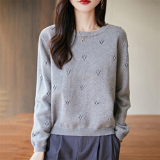 2025年秋季新款女士针织圆领针织衫时尚休闲通勤百搭，女装针织衫/毛衣，暖钟情羊绒