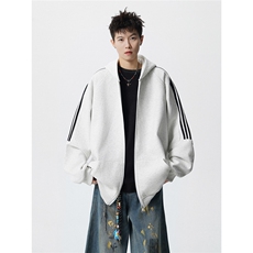 8XL-M秋冬美式运动三条杠条纹开衫卫衣连帽特大码宽松JK5206/P65，男装卫衣，电商B238