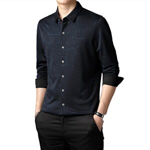 M994 2021夏季新款长袖衬衫男印花商务男装图片
