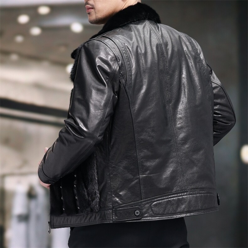 BIJ2503冬季新款海宁真皮羽绒服男夹克翻领时尚男装机车油蜡皮衣,男装夹克,电商B360