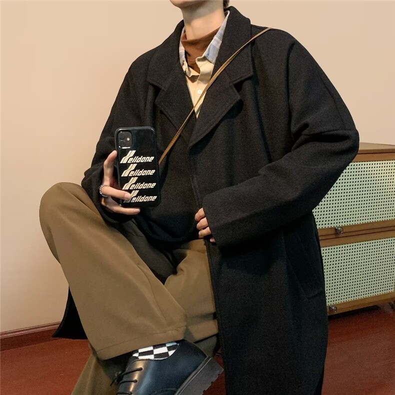 中长款过膝风衣男韩版潮流高级感男士大衣380克毛呢双层JW1156P75，男装毛呢大衣，星座1116-2