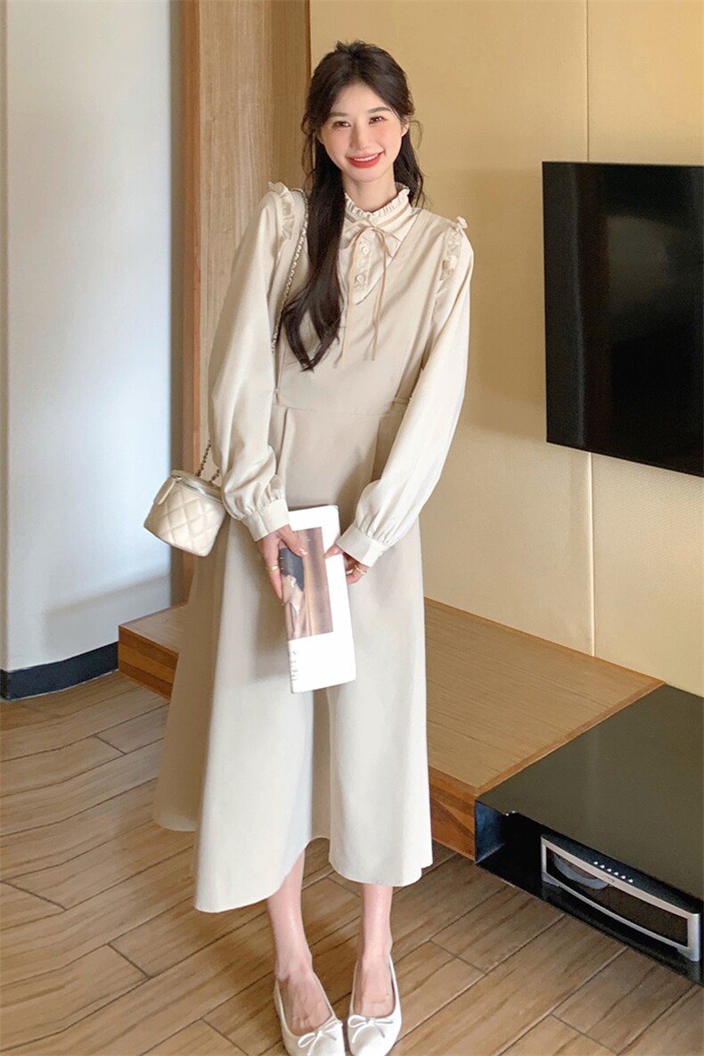 2024春季新款优雅气质长袖连衣裙显瘦修身设计,女装连衣裙,灵力轩