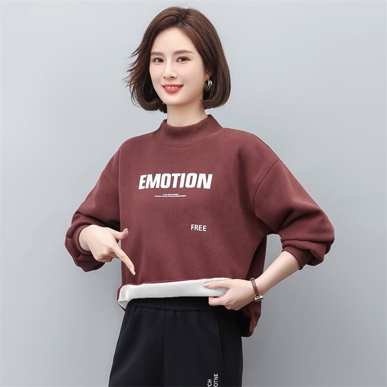 加绒加厚卫衣女2023年秋冬季新款洋气时尚保暖上衣,女装卫衣/绒衫,涵誉