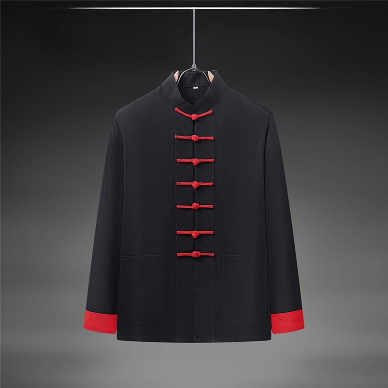 春秋季风纯棉纯色长袖立领唐装中式汉服DF890-P58,男装民族服装,星座1206（原A206）