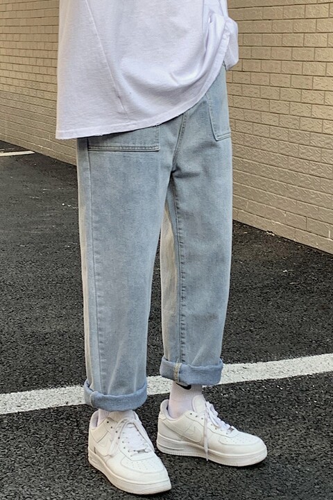 大货宽松牛仔裤男直筒潮ins网红百搭坠感阔腿老爹裤浅色b,男装牛仔裤,星座1008