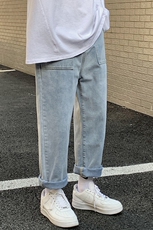 大货宽松牛仔裤男直筒潮ins网红百搭坠感阔腿老爹裤浅色b，男装牛仔裤，星座1008