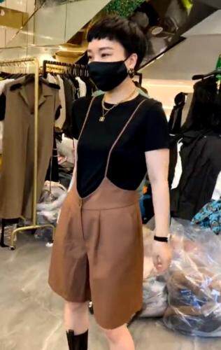 CMX2126欧货2021夏季港风两粒扣高腰直筒西装背袋裤潮,女装西装,L·H·X