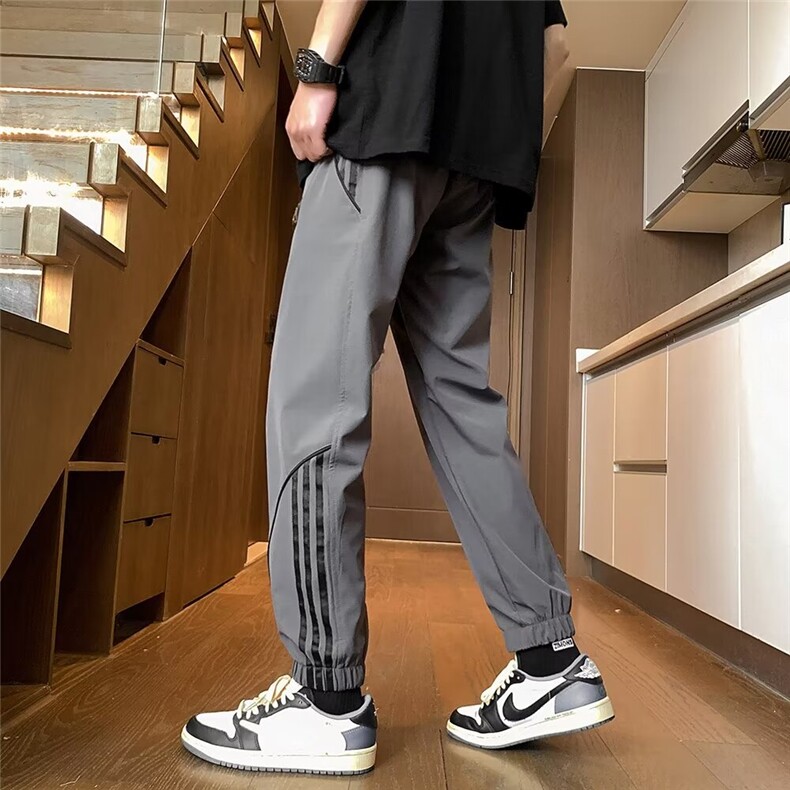 夏季条纹冲锋裤男款美式复古机能痞帅宽松休闲设计感束脚运动裤子,男装休闲裤,星座410-6（原星座1304-1）