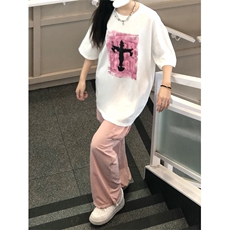 美式复古vintage螺纹小领口短袖t恤宽松潮牌潮流情侣半袖，男装T恤，星座310A-4