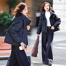 时尚格纹拼接连帽短款羽绒服女2025冬季加厚保暖小个子白鸭绒外套，女装羽绒服，歌伊格美