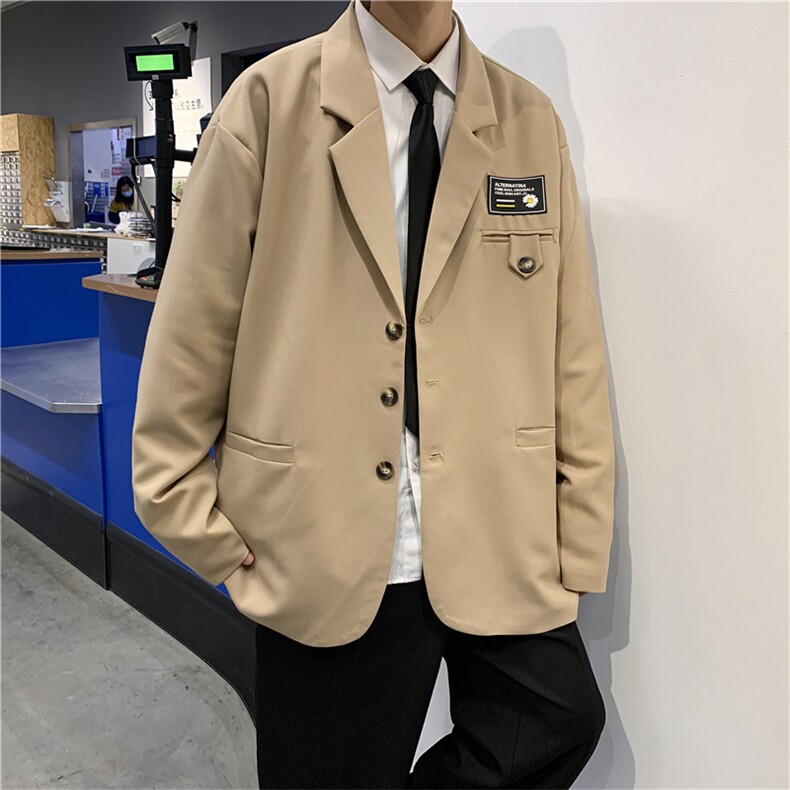 新款百搭西服上衣港风青年男潮流三粒单排扣慵懒insW1077-P48,男装夹克,星座512-2