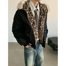 美式复古棉袄派克服豹纹毛领连帽棉服男冬季加厚棉衣外套M5036，男装棉衣，星座1116A（原606A-3）