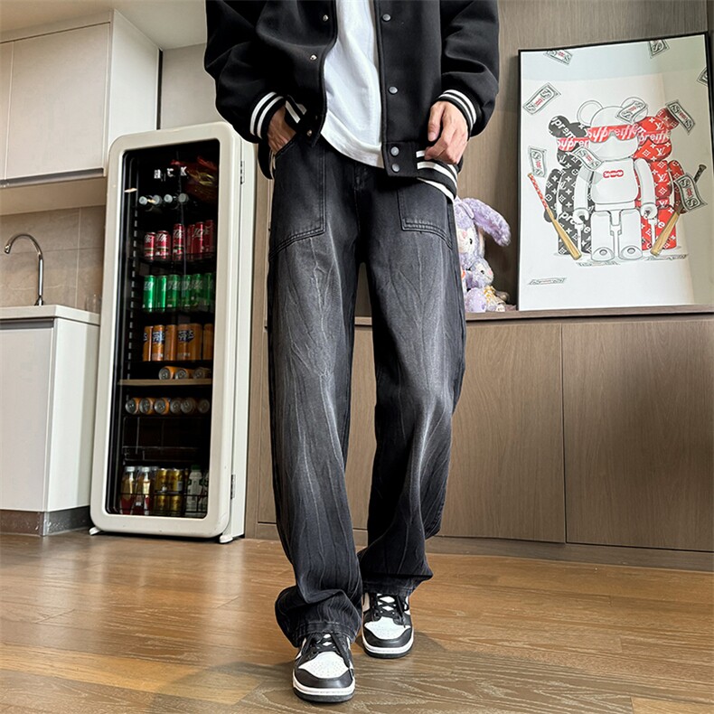 秋季新款闪电纹半松紧腰牛仔裤直筒B342-K9021-特48控78,男装牛仔裤,电商B342