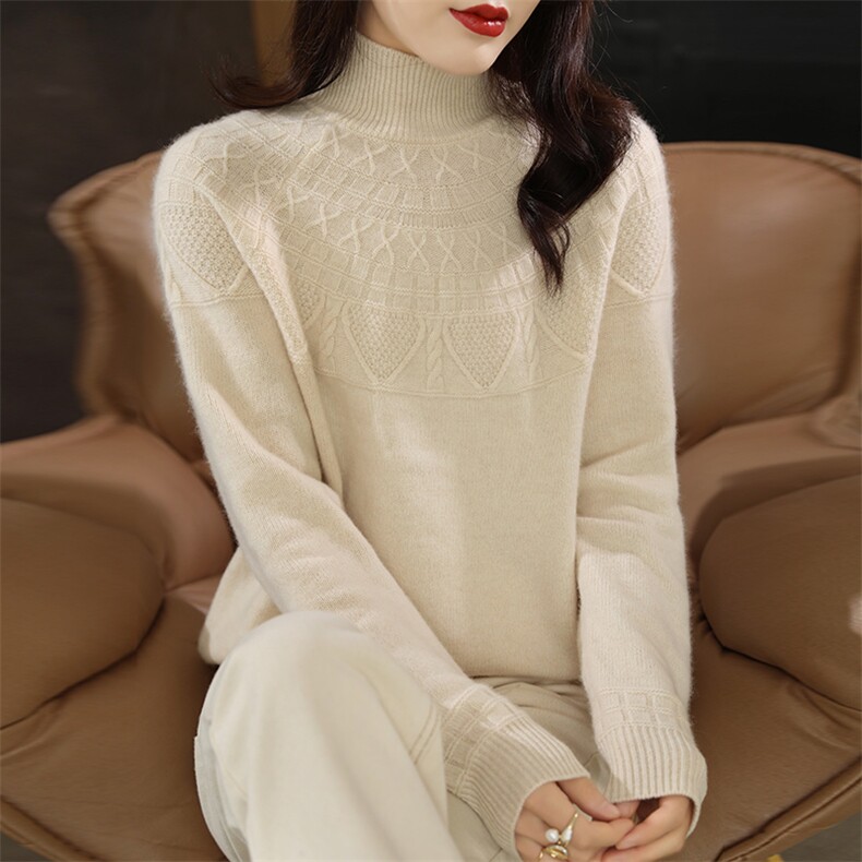 LH018七针加厚心形半高领羊毛衫,女装羊毛衫,鲁菏羊绒
