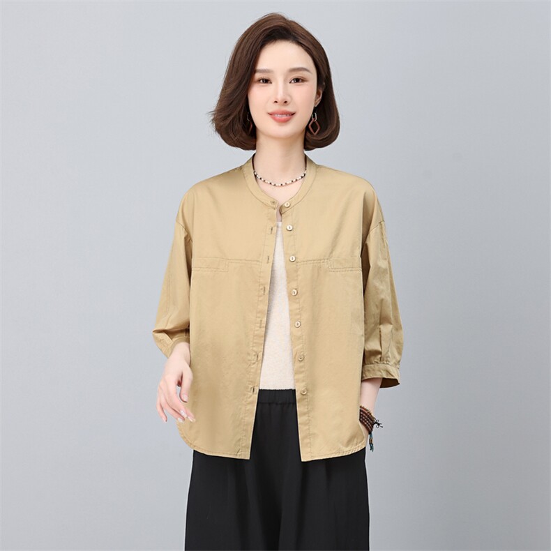 纯棉衬衫女七分袖2025夏装新款时尚漂亮小衫中年妈妈衬衣中袖上衣,女装衬衫,涵誉