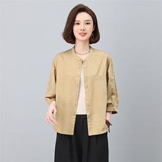 纯棉衬衫女七分袖2025夏装新款时尚漂亮小衫中年妈妈衬衣中袖上衣，女装衬衫，涵誉