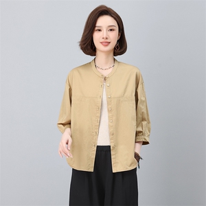 纯棉衬衫女七分袖2025夏装新款时尚漂亮小衫中年妈妈衬衣中袖上衣图片