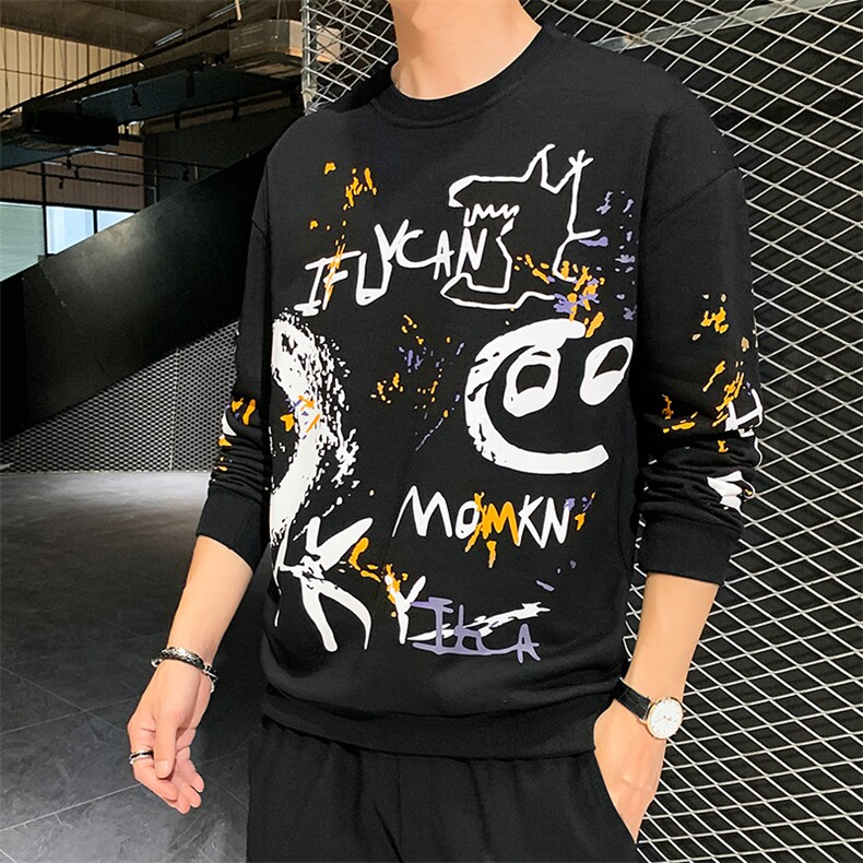 2021春秋季港风长袖卫衣男圆领套头外套青少年宽松大码潮P35,男装卫衣,星座217-4