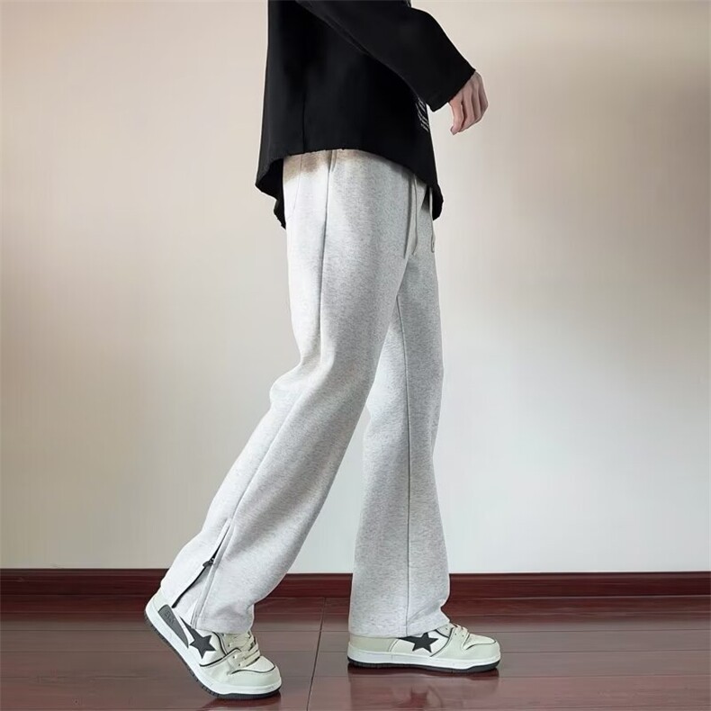美式拉链休闲卫裤男2023秋款潮牌宽松微喇裤高街直筒裤子-K4100,男装休闲裤,星座601-2