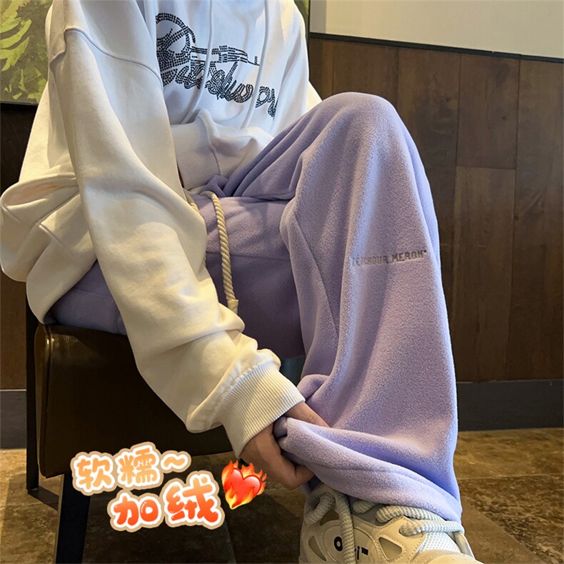摇粒绒加厚裤子D2211-TP45控价58宽松刺绣长裤加绒可束脚休闲裤,男装休闲裤,电商A102-1