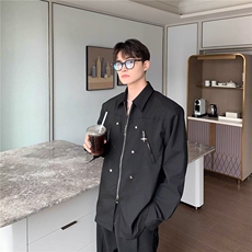 高级感小众结构金属拉链垫肩衬衫痞帅长袖衬衣男韩版宽松开衫外套，男装衬衫，星座506A