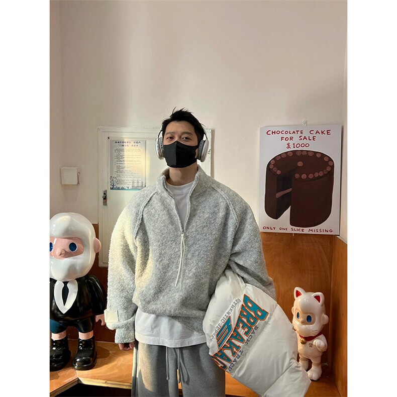 【有货】浅灰色圈圈纱立领拉链毛衣开衫外套MY9551特P75,男装针织衫/毛衣,星座908-1