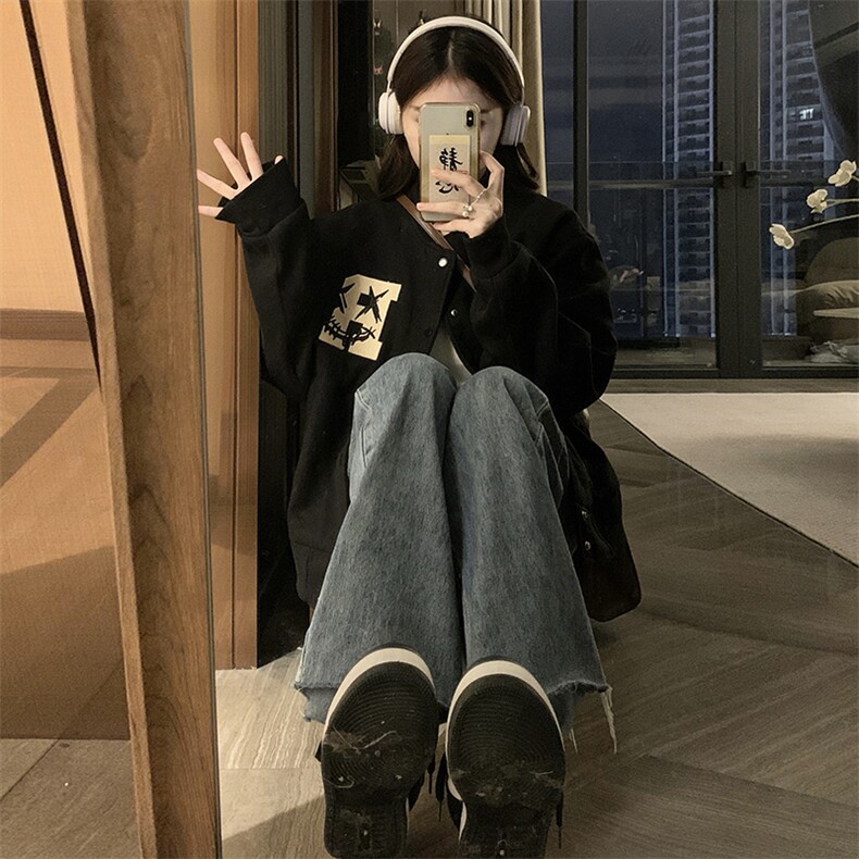 字母刺绣美式复古棒球服女秋重磅情侣夹克宽松学生外套C806-P95,男装夹克,星座911-2(原星座613-2）