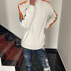 春秋网红同款潮牌外套侧边彩带条纹彩虹休闲运动百搭棒球服夹克，男装夹克，星座601-1