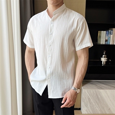 夏季男士七分袖条纹衬衫立领男休闲修身休闲衬衣A236-C663-P55，男装衬衫，电商A236