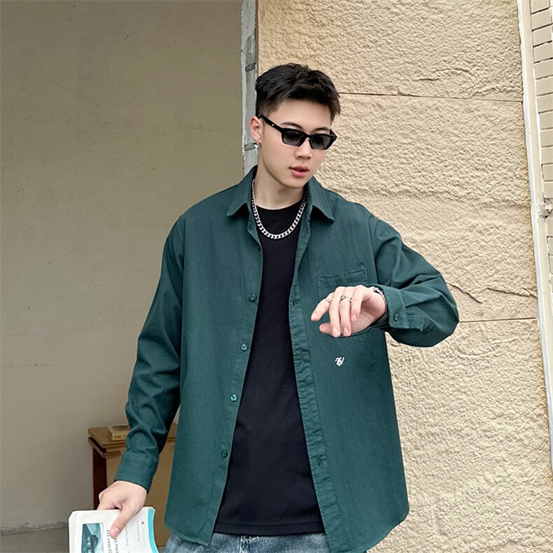 24春季纯色新款日系复古休闲衬衫917-125118P68,男装衬衫,星座917-1