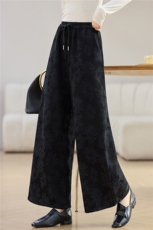 长期有货提花加绒加厚休闲阔腿裤休闲直筒哈伦裤裙裤女宽松显瘦潮，女装休闲裤，璐依舞